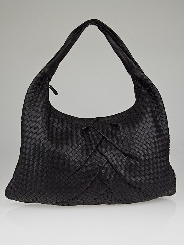 Bottega Veneta Black Intrecciato Leather Pleated Maxi Veneta Hobo Bag 