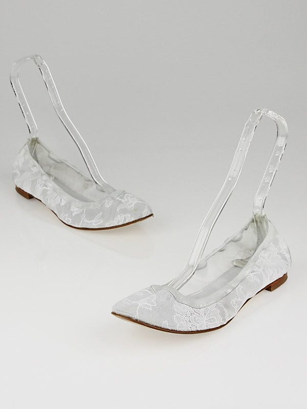 Manolo Blahnik White Lace Ballet Flats Size 10.5/41