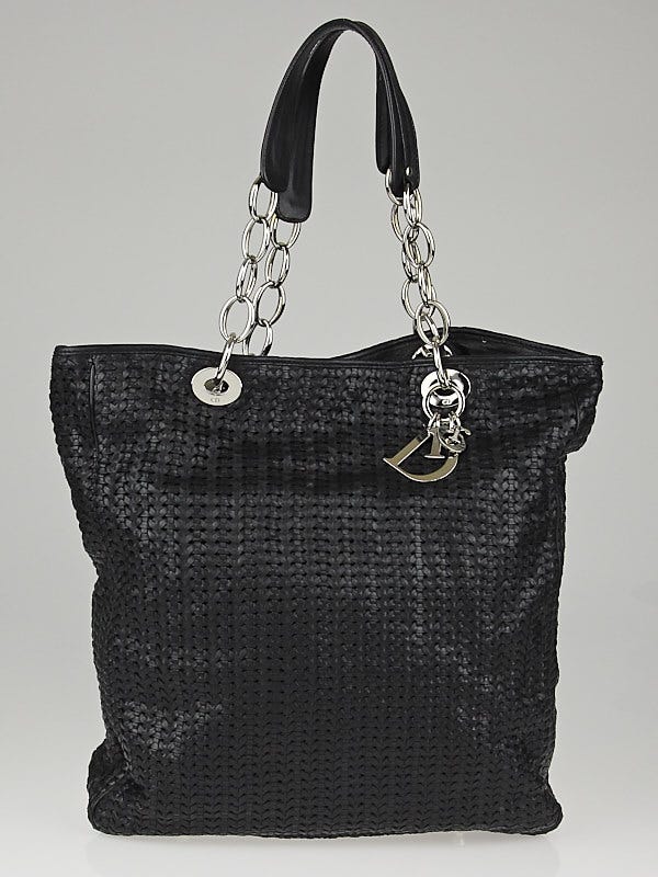 Christian Dior Black Woven Leather Dior Soft Large Tote Bag