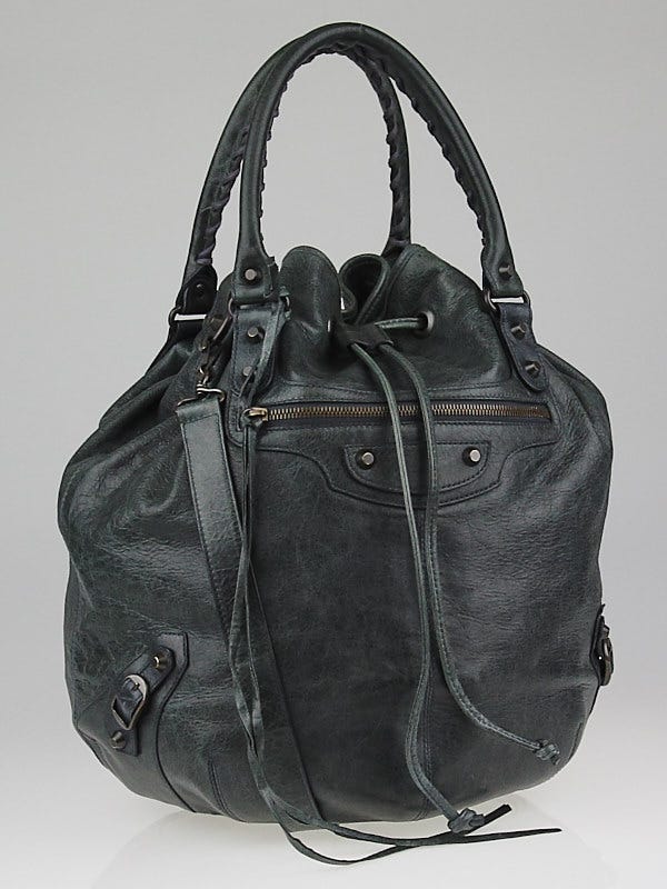 Balenciaga Anthracite Lambskin Leather Pompon Bag