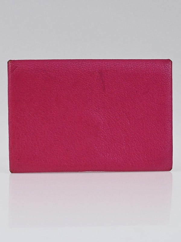 Hermes Rose Shocking Chevre Mysore Leather Calvi Card Case