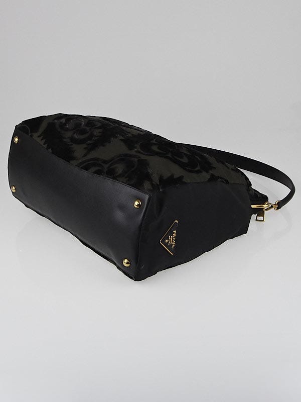 Prada Ebano/Black Velluto Jacquard Bauletto Bag BL0621 - Yoogi's Closet