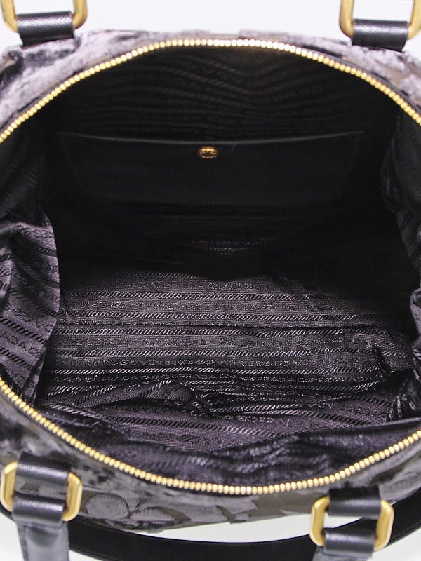 Prada Ebano/Black Velluto Jacquard Bauletto Bag BL0621 - Yoogi's Closet