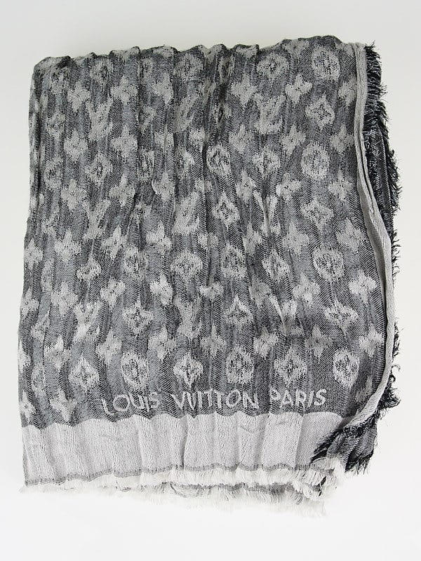 Louis Vuitton Black Monogram Silk/Wool Shawl Scarf - Yoogi's Closet