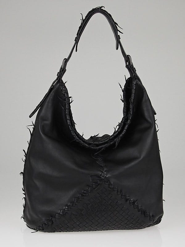 Bottega Veneta Black Intrecciato Woven Nappa Leather Fuzzy Shoulder Bag