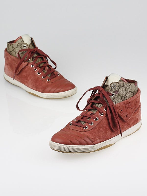 Gucci Pink Suede and GG Coated Canvas High-Top Sneakers Size 8/38.5