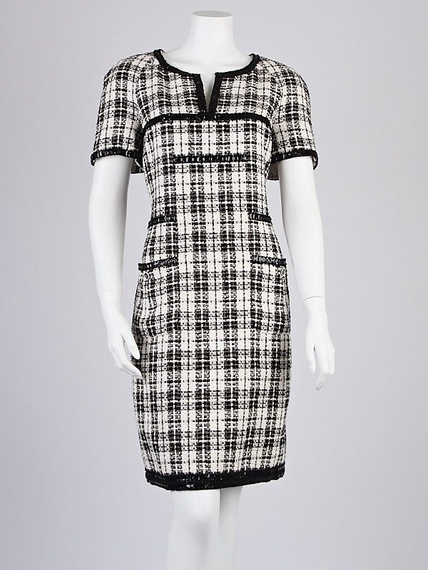 Chanel Black/White Tweed Print Blend Dress Size 10/42 - Yoogi's Closet