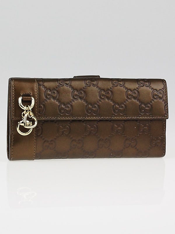 GUCCI LOVELY HEART BRONZE MONOGRAM CANVAS hotsell & LEATHER LONG WALLET