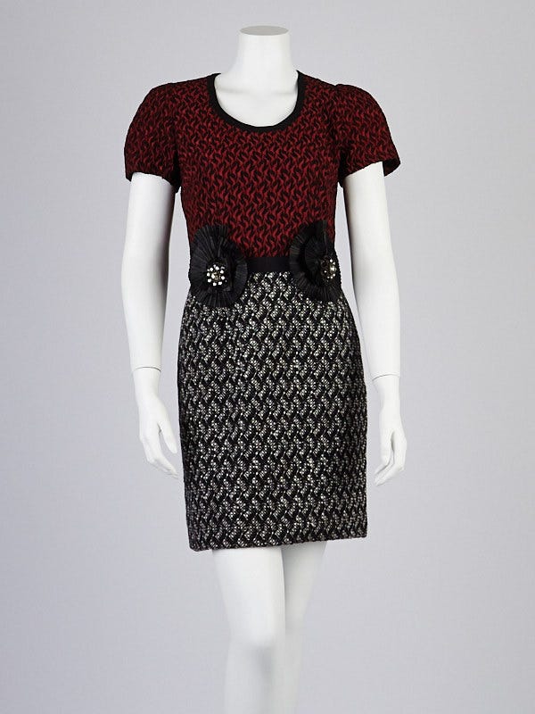 Dolce & Gabbana Black/Red Wool Tweed Blend Dress Size 6/40