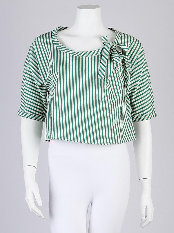 Marni Green/White Stripe Cotton Short Sleeve Blouse 6/40