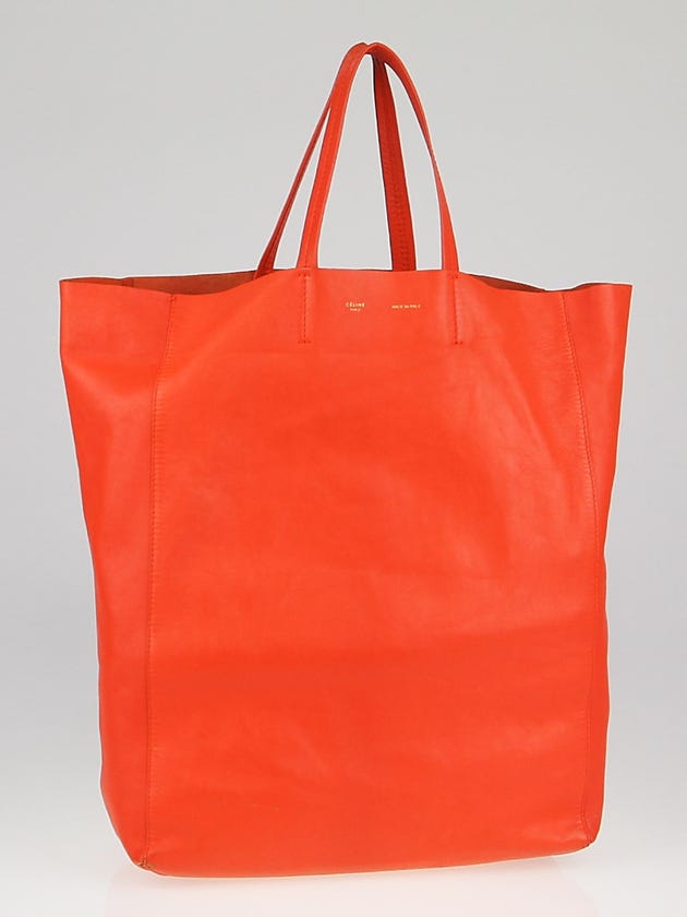 Celine Orange Smooth Lambskin Leather Vertical Cabas Tote Bag