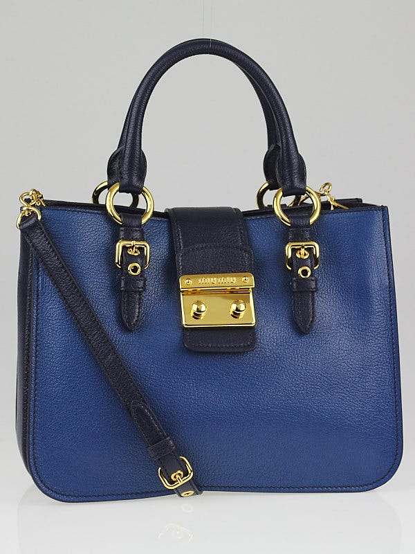 Miu Miu Aviazione/Blue Goatskin Leather Madras Bicolore Tote Bag RN0799