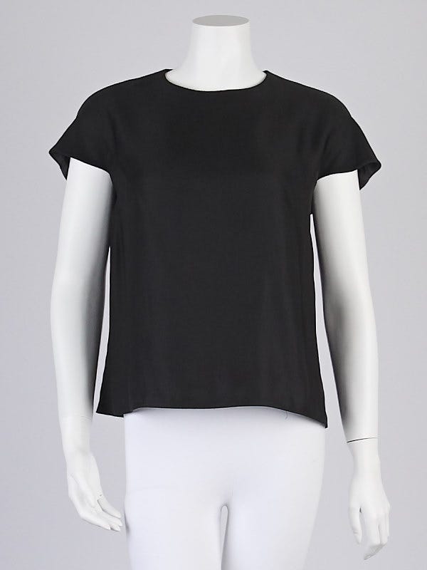 Balenciaga Black Leather/Polyester Short Sleeve Top Size 4/38