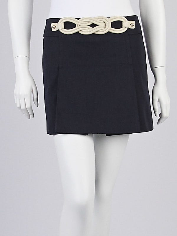 Gucci Navy Blue Cotton Pleated Mini Skirt Size 4/38