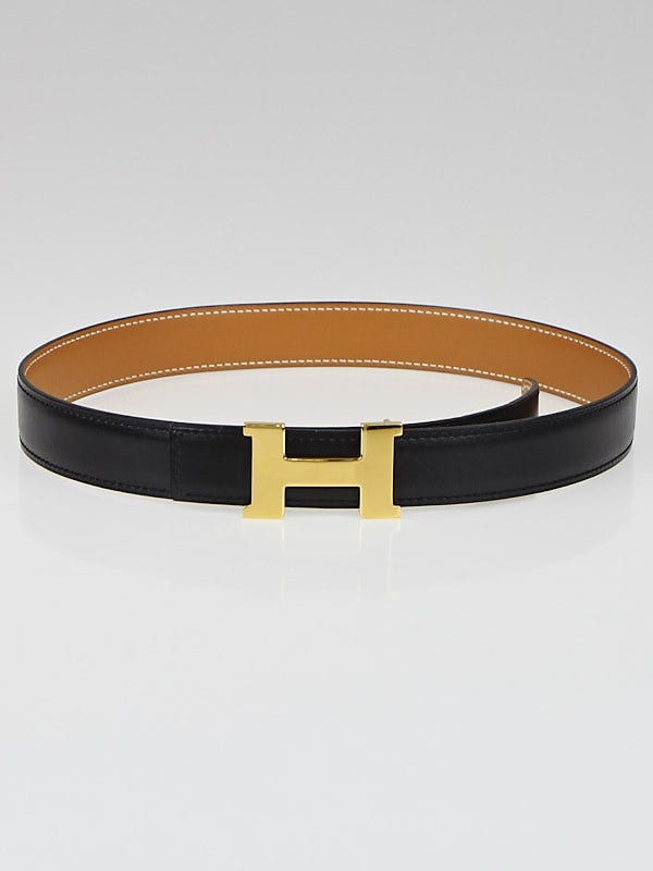 Hermes 24mm Black Box/Vache Natural Leather Gold Plated Constance H Belt Size 70