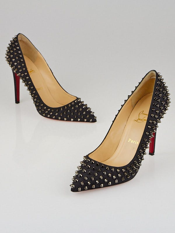 Christian Louboutin Grey Flannel Pigalle Spikes 100 Pumps Size 9.5/40