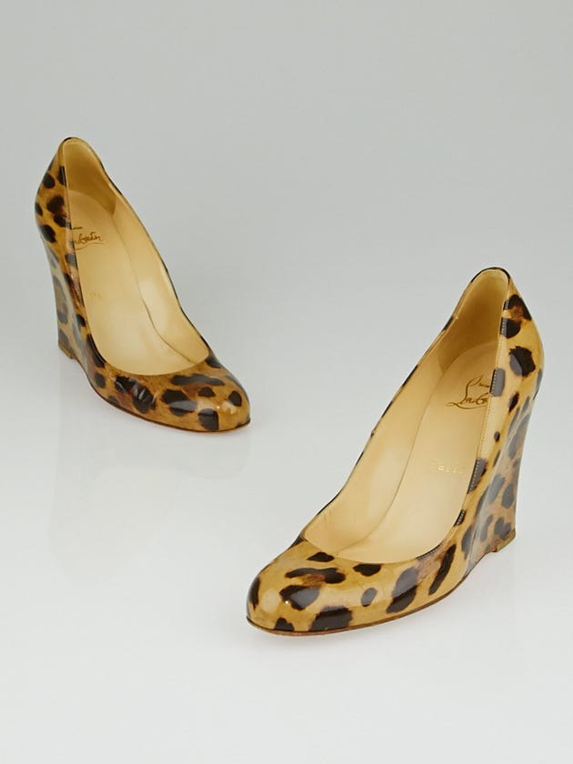 Christian Louboutin Leopard Print Patent Leather Ron Ron Zeppa Wedges Size 7/37.5