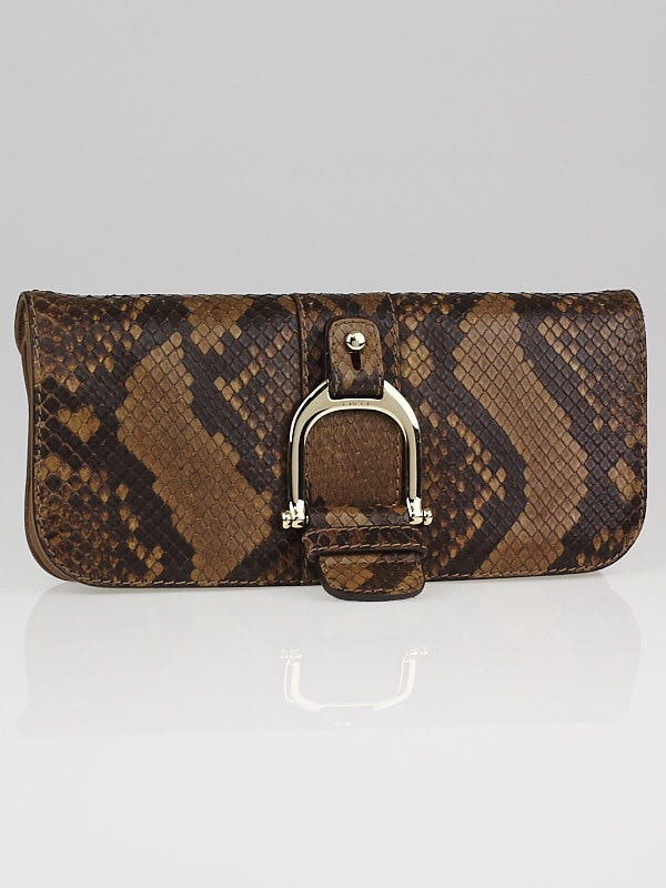 Gucci Brown Python and Leather Greenwich Clutch Bag