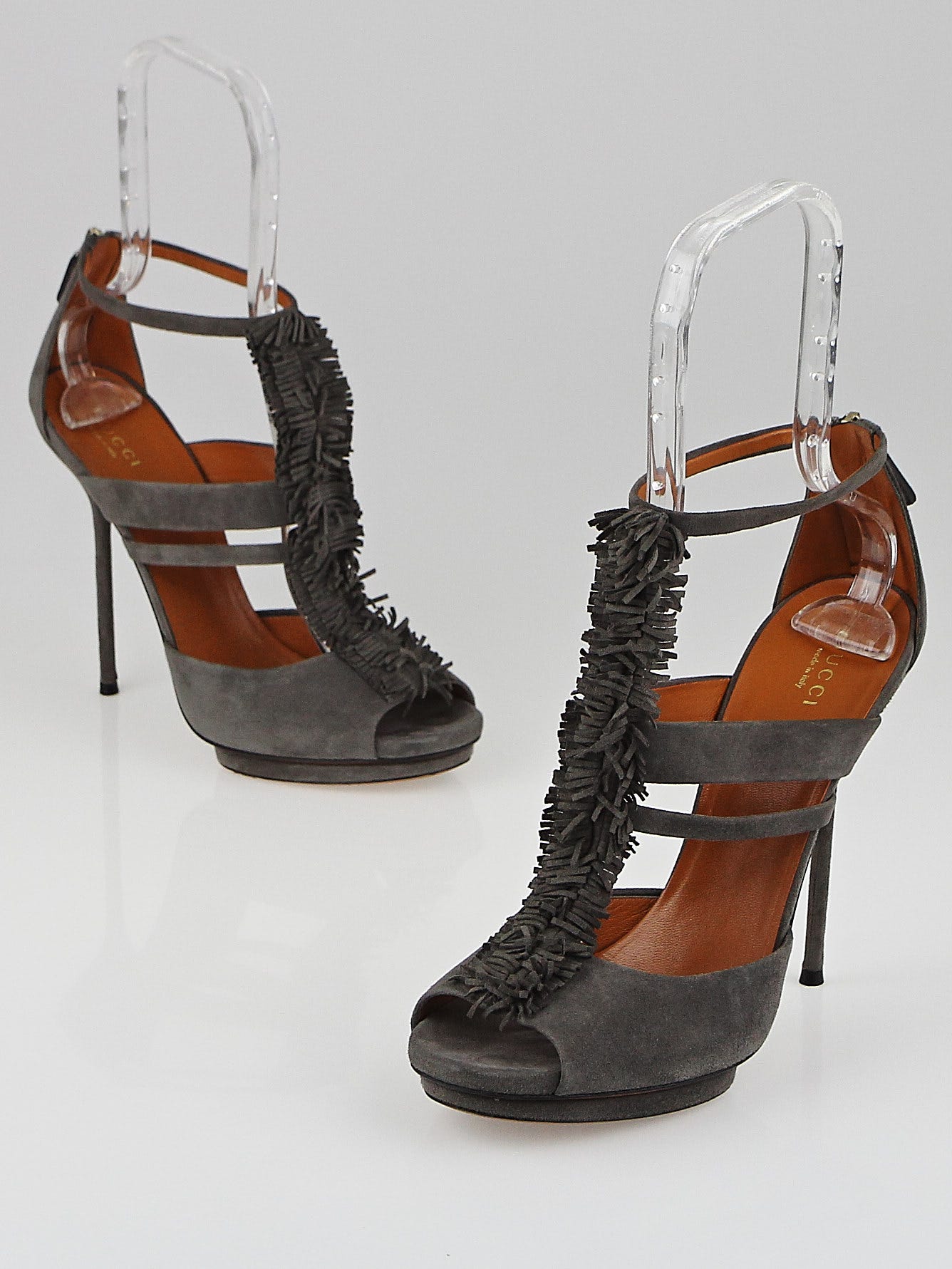 Gucci Grey Sky Suede Fringe Youma Platform Sandals Size 8.5/39 - Yoogi's  Closet