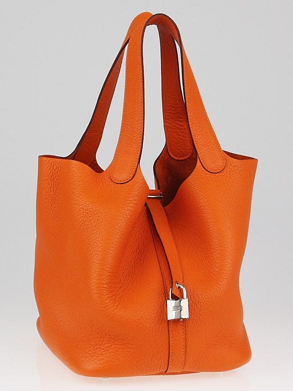 Hermès 'Picotin Lock PM' Bag in Orange Clemence Leather - Hermès