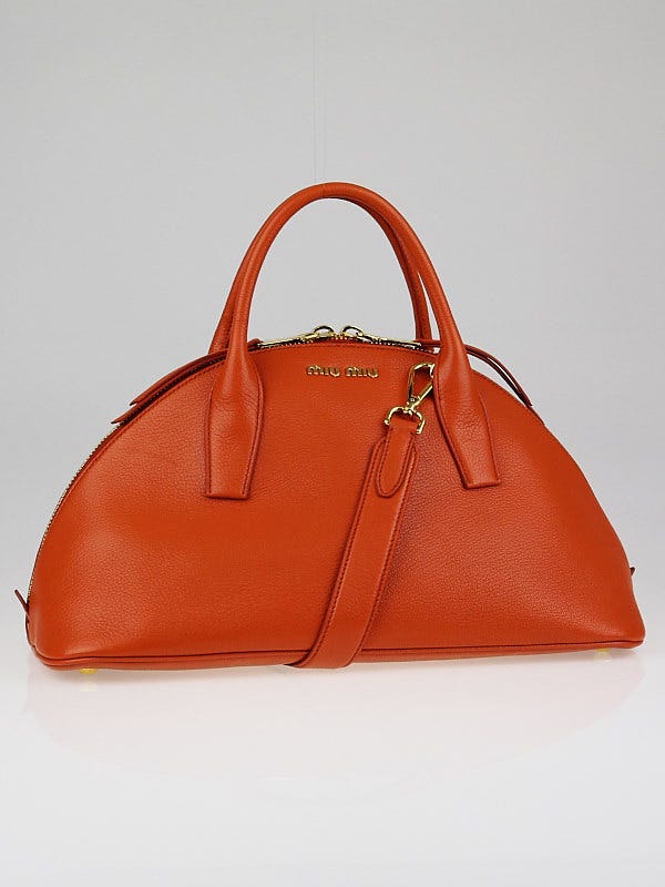 Miu Miu Papaya Leather Madras Bauletto Top Handle Bag RL0084