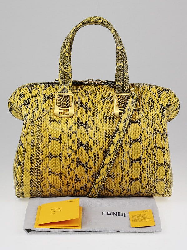 Fendi Yellow/Black Watersnake Chameleon Small Tote Bag 8BL114