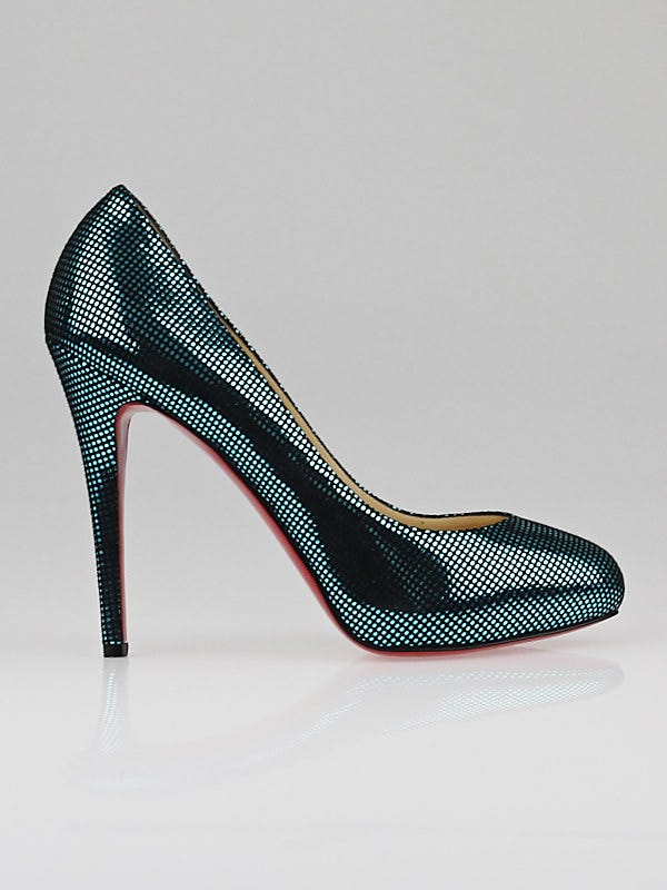 Christian Louboutin Turquoise Suede Square Metal Declic 120 Pumps