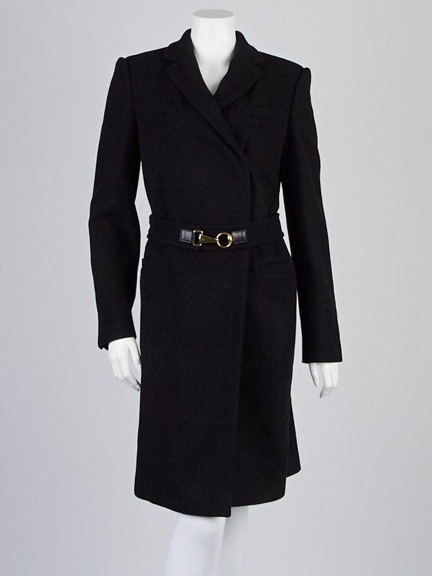 Gucci Black Wool Blend Belted Trench Coat Size 10/44