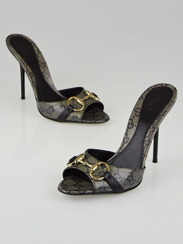 Gucci Black GG Crystal Lame Horsebit Slide Mules Size 9B