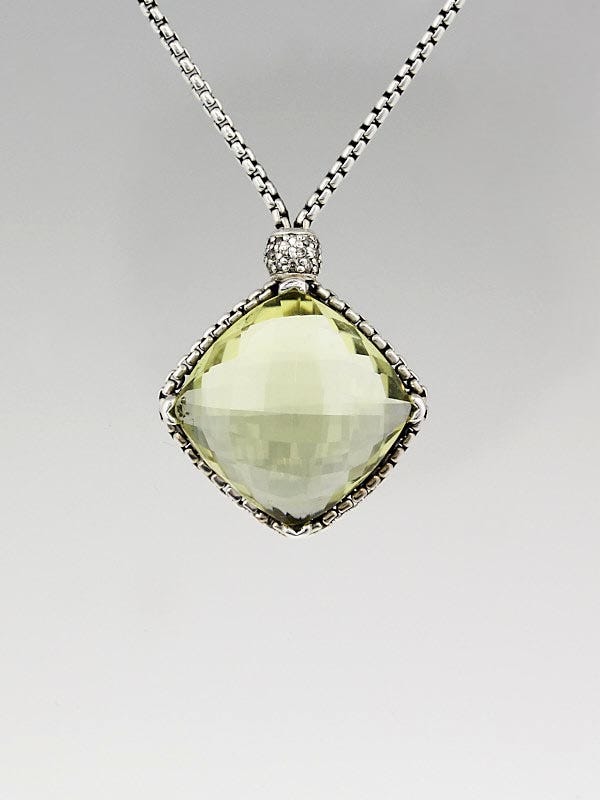 David Yurman 20mm Sterling Silver and Prasiolite Cushion-on-Point Pendant Necklace