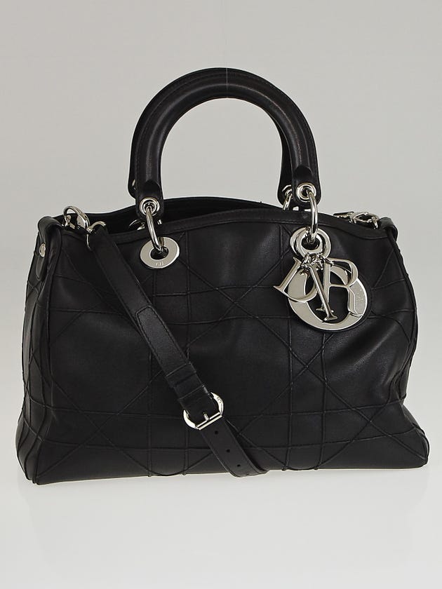 Christian Dior Black Cannage Quilted Lambskin Leather Granville Polochon Bag
