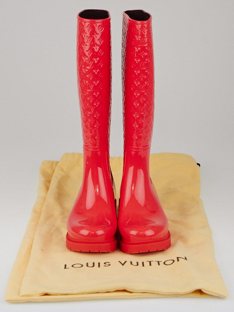 LOUIS VUITTON Rubber Embossed Monogram Splash Rain Boots 36 Pink 242480