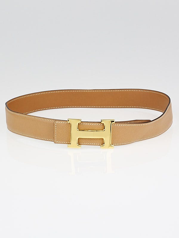 Hermes 32mm Gold Box/Courchevel Leather Gold Plated Constance H Belt Size 70
