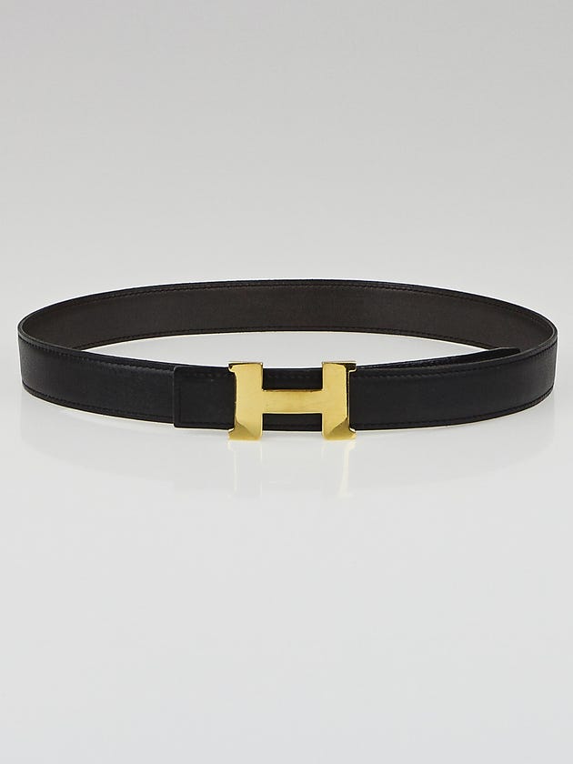Hermes 24mm Black Box Leather Gold Plated Constance H Belt Size 65