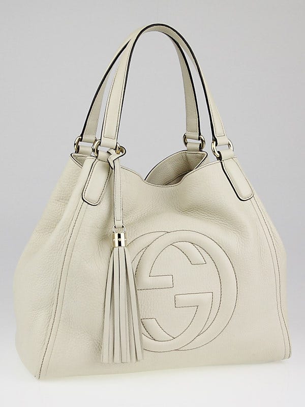 Gucci Off-White Pebbled Calfskin Leather Medium Soho Shoulder Bag