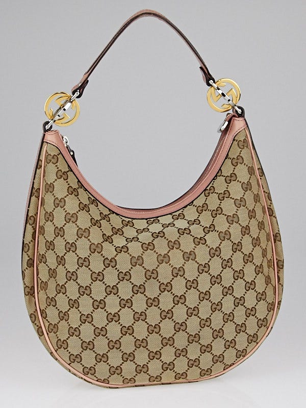 Gucci Beige/Ebony GG Canvas Medium Horsebit Hobo Bag - Yoogi's Closet