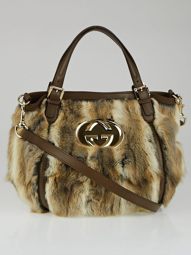 Gucci Brown Rabbit Fur and Leather Britt Hobo Shoulder Bag