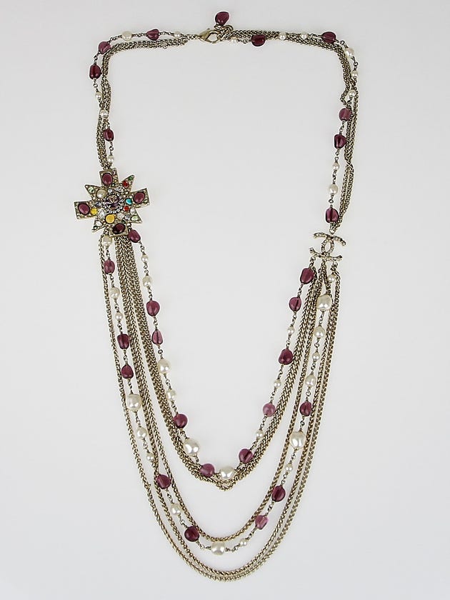 Chanel Multicolor Beaded Byzantine Triple Strand Necklace