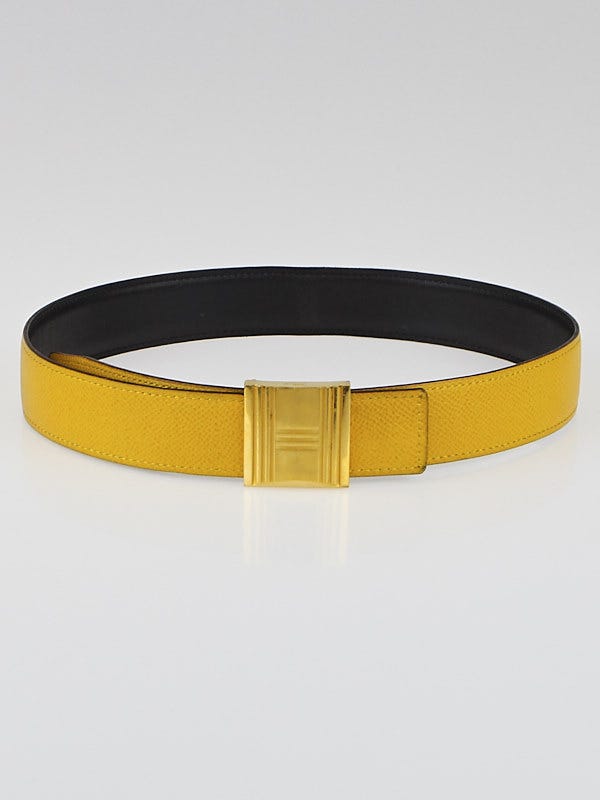 Hermes 32mm Black Box/Jaune Courchevel Leather Gold Plated Cadena H Belt Size 85