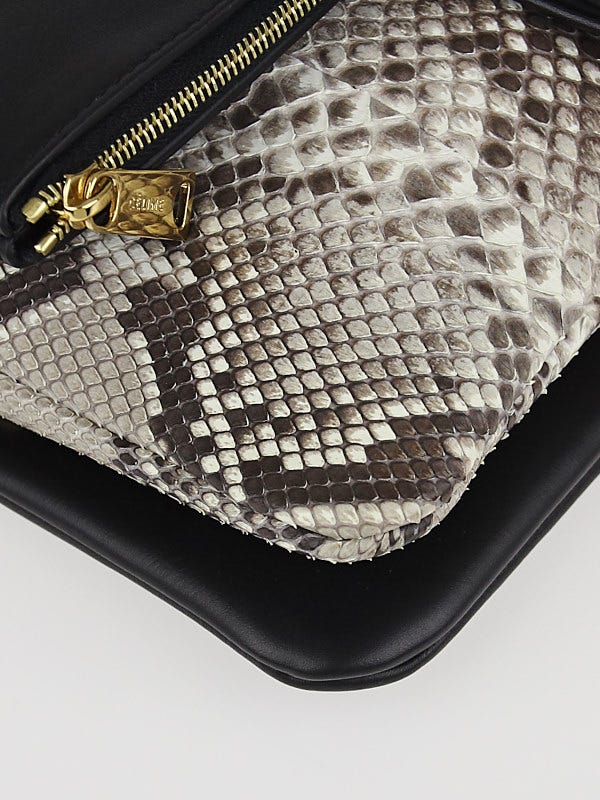 Celine Black Leather and Natural Python Folded Cabas Convertible