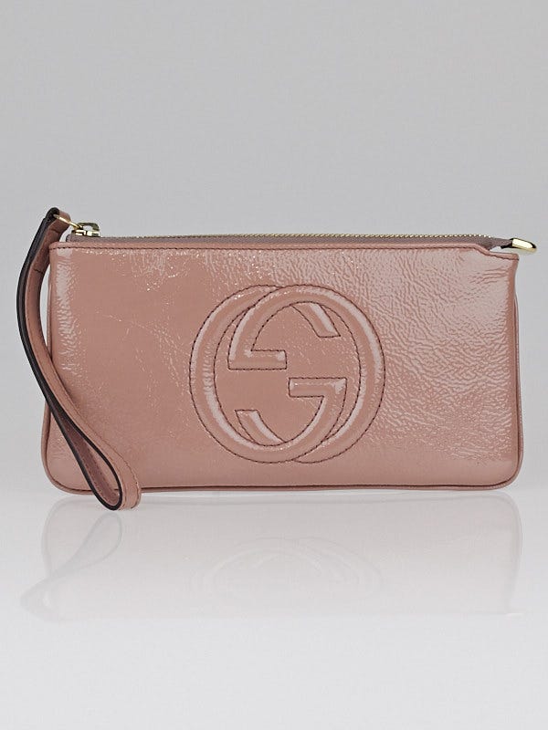 Gucci Beige Patent Leather Soho Wristlet Clutch Bag