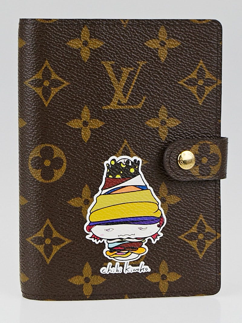 Louis Vuitton Takashi Murakami Ebene Monogram Coated Canvas Chibi Kinoko Small Ring Agenda Cover Gold Hardware, 2007 (Like New), Brown Womens Handbag