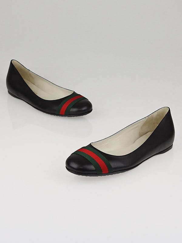 Gucci Black Leather Signature Web Ballet Flats Size 8/38.5