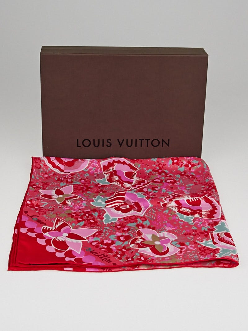 Louis Vuitton Pink/Yellow Tropical Flower Silk Square Scarf - Yoogi's Closet