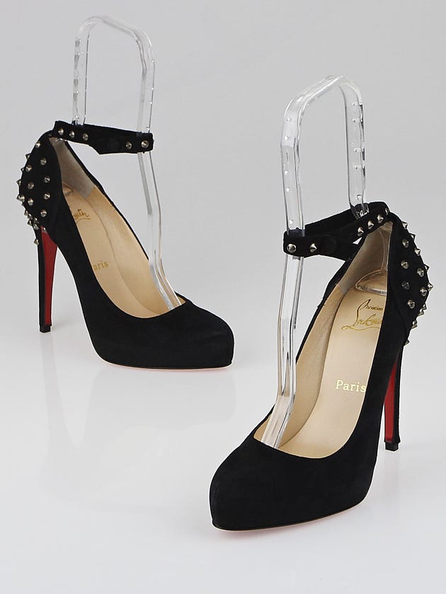 Christian Louboutin Black Suede Mad Mary Spikes Ankle Strap Pumps Size 9/39.5