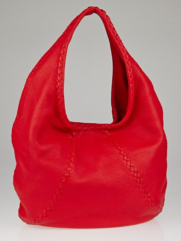 Bottega Veneta New Red Cervo Leather Large Baseball Hobo Bag 