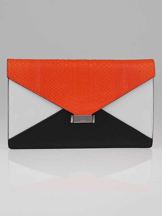Celine Bright Orange Python Tricolor Small Diamond Clutch Bag
