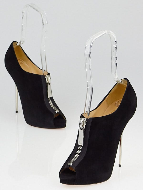 Christian Louboutin Black Suede Zipito 120 Peep-toe Heels Size 8