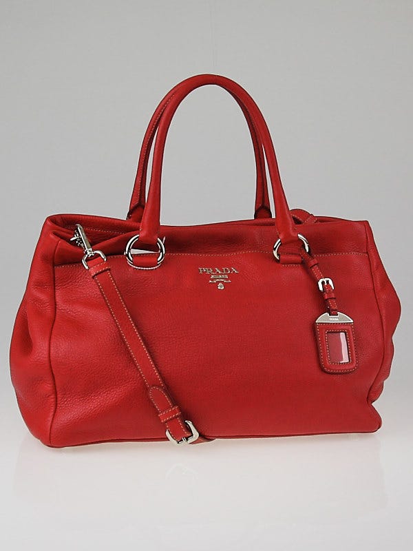 Prada Fuoco Vitello Daino Leather Soft Tote Bag BR4393