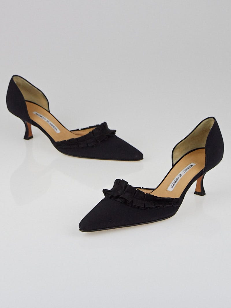Manolo Blahnik - Maysli Black Leather Slingback Pump, 70mm
